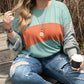 Plus Size Striped Long Sleeve Colorblock Tee with Slits
