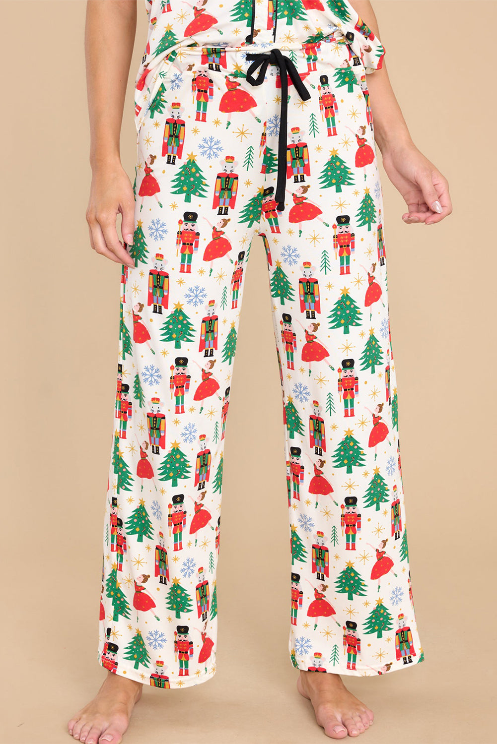 Printed Christmas Pattern Buttoned Two Piece Sleepwear