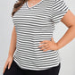 Stripe V Neck Petal Sleeve Plus Size T-Shirt