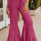 Textured High Waist Ruffled Bell Bottom Pants