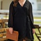 Plus Size Swiss Dot V Neck Wrap Long Sleeve Dress