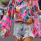 Abstract Floral Print Off-shoulder Bell Sleeve Blouse