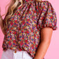 Floral Print Knotted High Neck Puff Sleeve Blouse