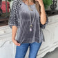 Leopard Splicing Lantern Sleeve Velvet Blouse