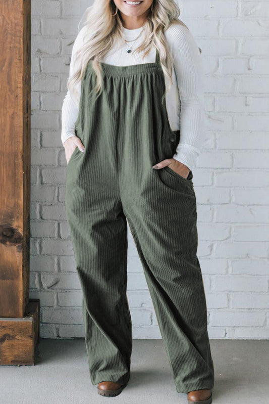 Plus Size Corduroy Pocketed Wide Leg Overall