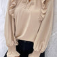 Ruffled Lace up Bubble Sleeve Blouse