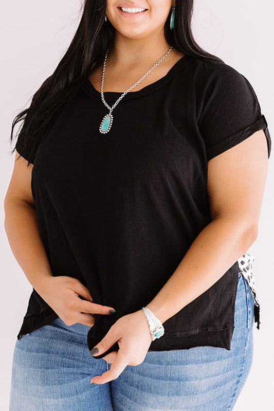 Plus Size Cheetah Back Rolled Cuffs T-shirt