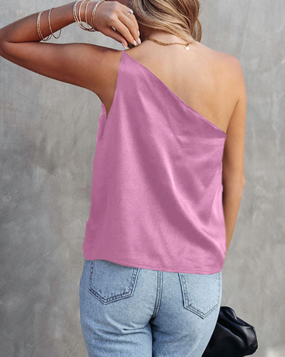 Satin One Shoulder Loose Tank Top