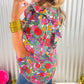 Plus Size Floral Print Ruffle V Neck Bubble Sleeve Blouse