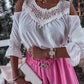 Lace Patchwork Cold Shoulder 3/4 Sleeve Blouse