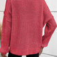 Pointelle Knit Button V Neck Drop Shoulder Sweater
