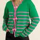 Stripe Ribbon Cute Bow Detail Sweater Knit Cardigan