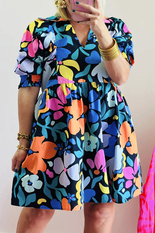 Split Neck Collared Plus Floral Dress