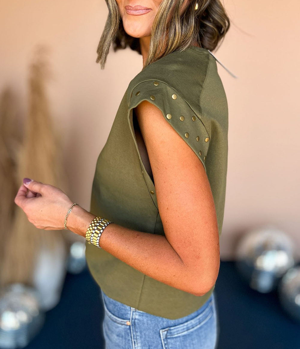 Rhinestone Stars Stripes Graphic Studded Sleeve Tee