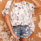 Floral Ruffled Short Sleeve Back Knot Blouse