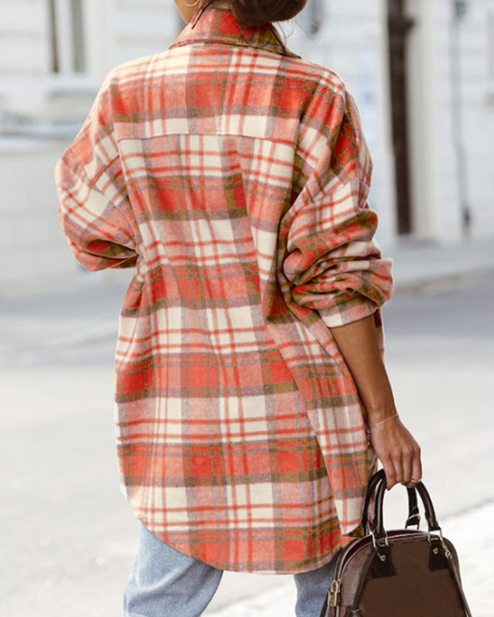 Plaid Flap Pocket Long Sleeve Shacket