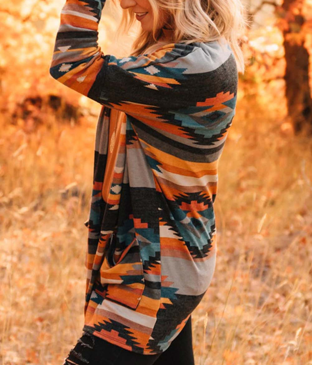 Western Tribal Aztec Print Cardigan