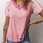 Exposed Seam Color Block Knitted V Neck T-shirt