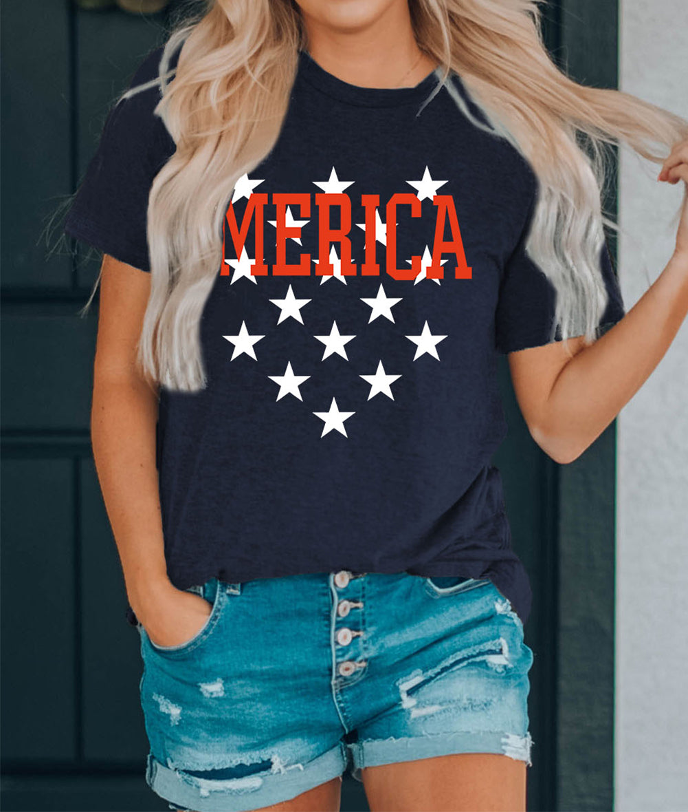 MERICA Star Print Short Sleeve Graphic Tee