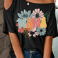 MAMA Flower Print Asymmetric Neck Casual T Shirt