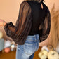 Billowy Mesh Puff Sleeve Ribbed Top