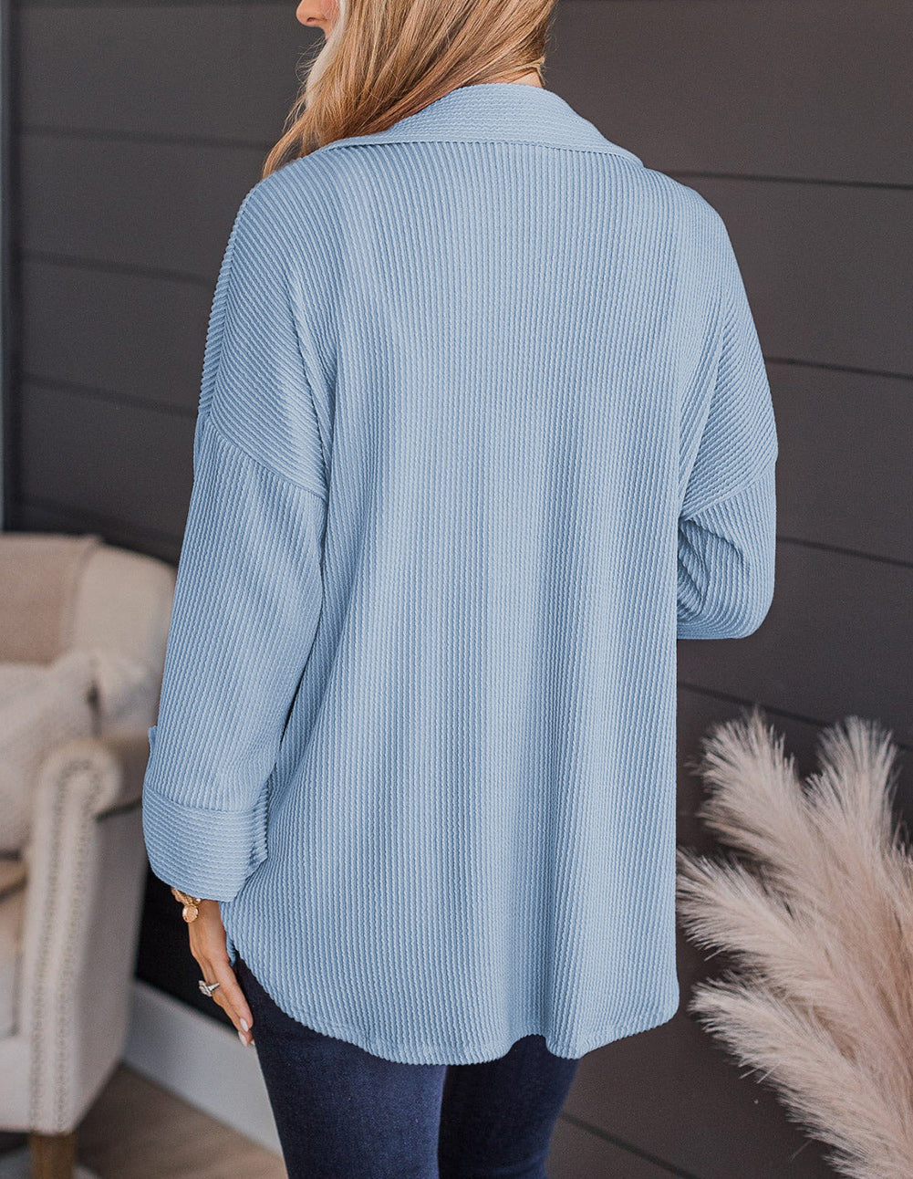 Roll Tab Sleeve Ribbed Cording Shacket