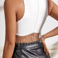 Rhinestone Fringe Zip Back Round Neck Cropped Tank Top