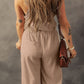 Knotted Straps Button Textured Drawstring Jumpsuit
