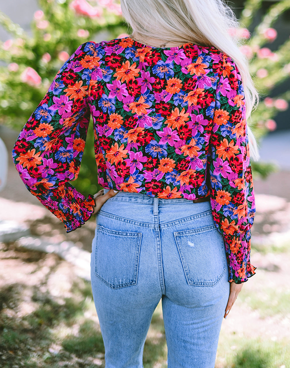 Print Wrap V Neck Long Sleeve Bodysuit