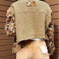 Waffle Knit Floral Print Patchwork Button up Jacket