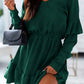 Solid Color Ruffled V Neck High Waist Mini Dress