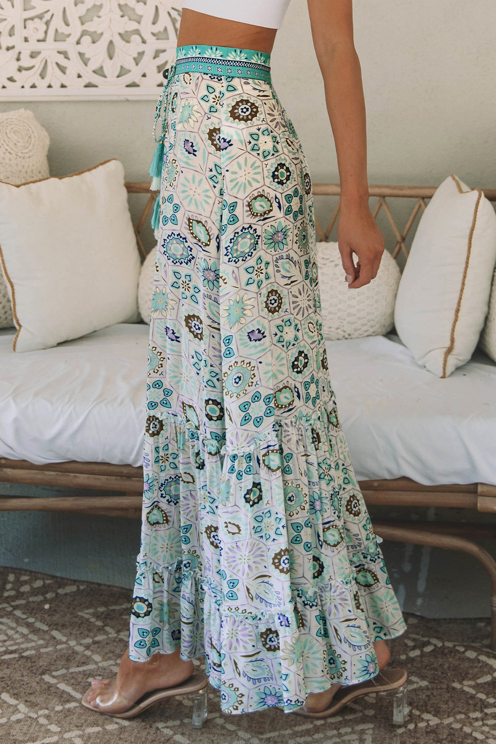 Boho Floral Print Maxi Skirt