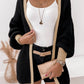 Contrast Trim Open Front Lantern Sleeves Cardigan