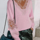 Hollowed Lace Splicing V Neck Loose Sweater
