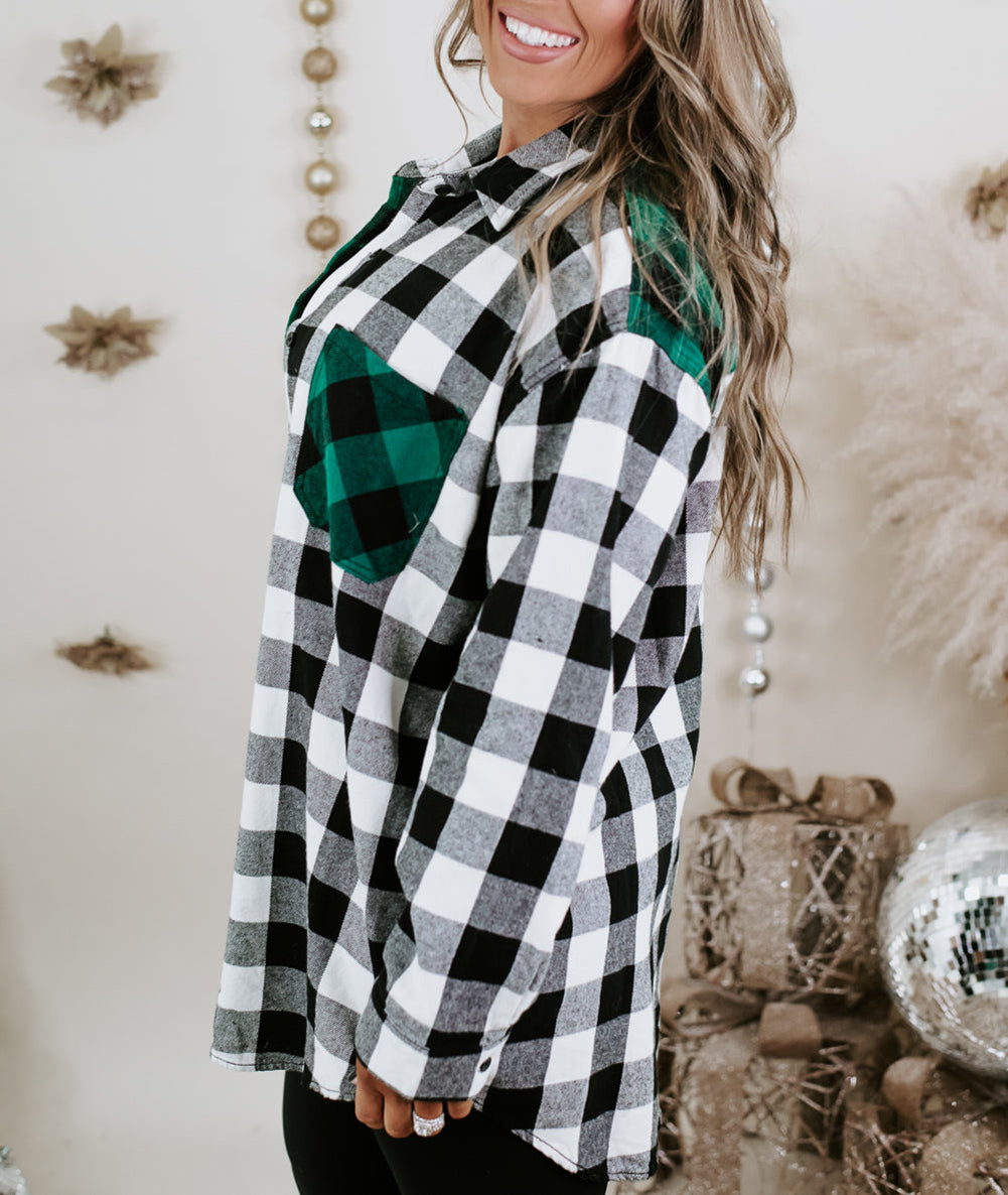 Plaid Color Block Buttoned Plus Size Shacket