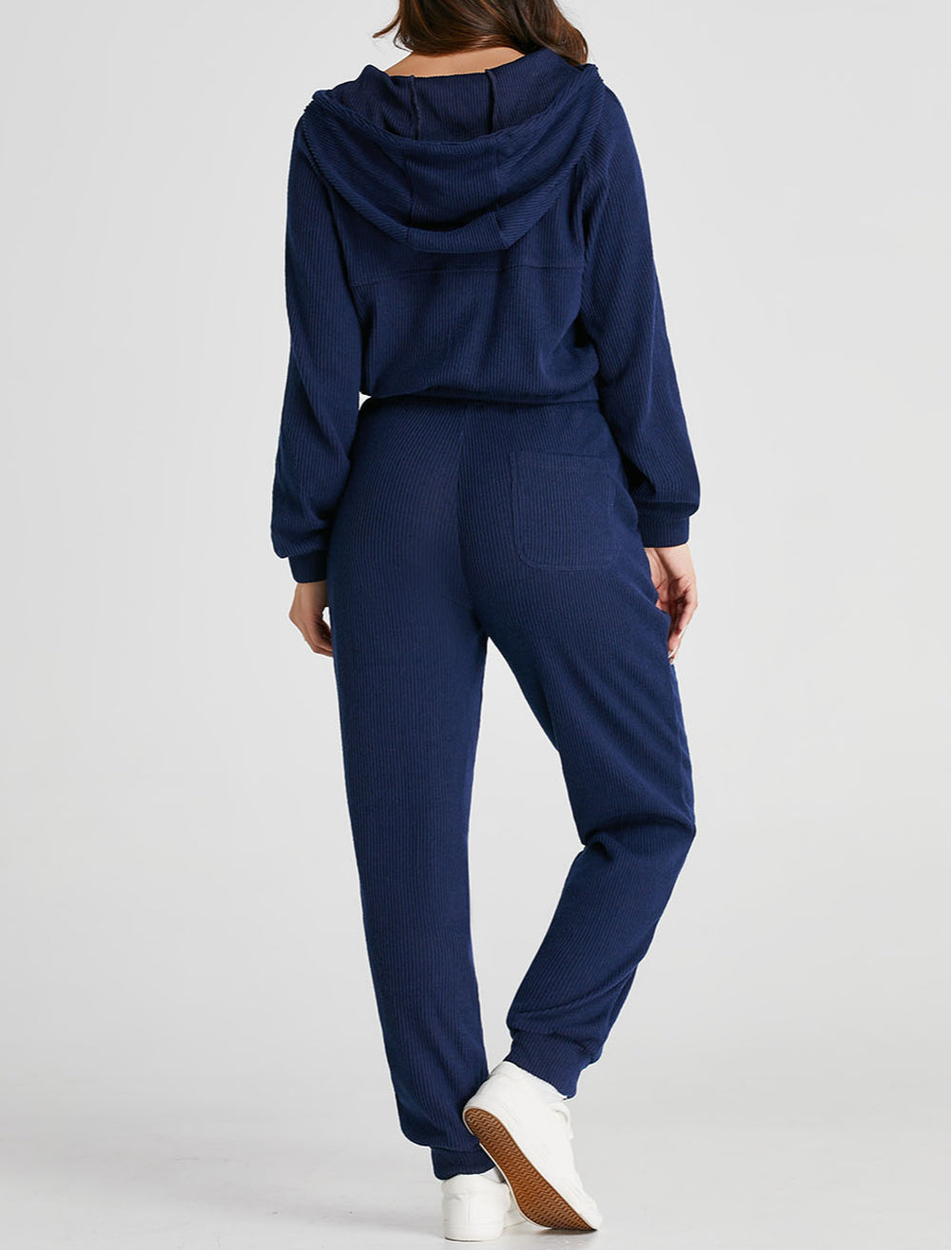 Ribbed Knit Cropped Hoodie and Drawstring Joggers Set