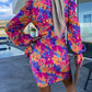 Floral Bow Tie Long Sleeve Mock Neck Ruched Dress