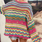 Colorblock Striped Hollowed Knit Loose Sleeve Sweater