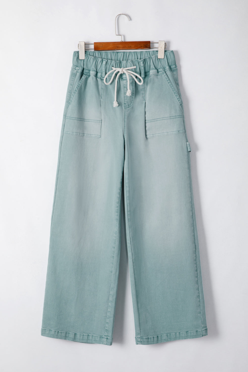 Mineral Wash Drawstring High Waist Wide Leg Jeans