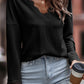 Ribbed Texture Lace Trim V Neck Long Sleeve Top