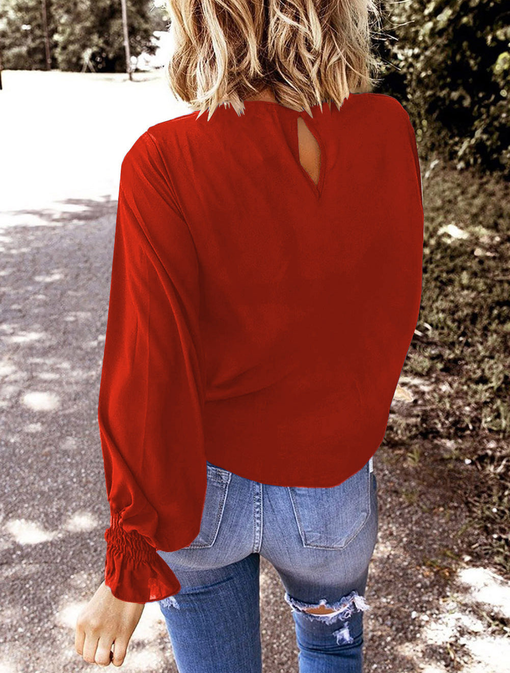Crew Neck Ruffle Bubble Sleeve Top