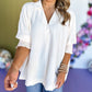 Boxy Collared Smocked Sleeve Cuffs Blouse