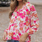 Floral Print Split V Neck Blouse