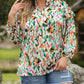Abstract Print Ruffled V Neck Plus Size Blouse
