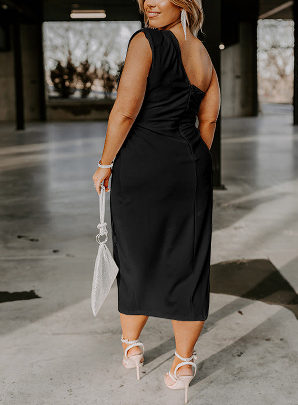 Cutout One Shoulder Plus Size Mid Dress