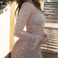 Long Sleeve Suqare Neck Rhinestone Embellished Hot Dress