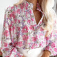Frilled Collar Shirred Yoke Floral Bubble Sleeve Shirt