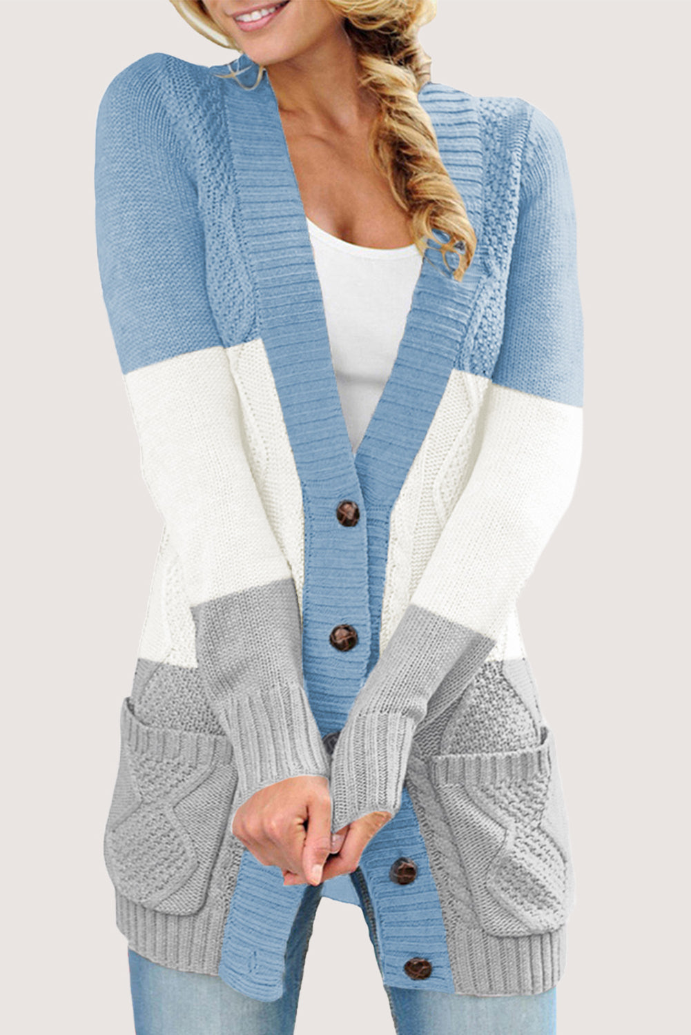 Front Pocket and Buttons Closure Cardigan