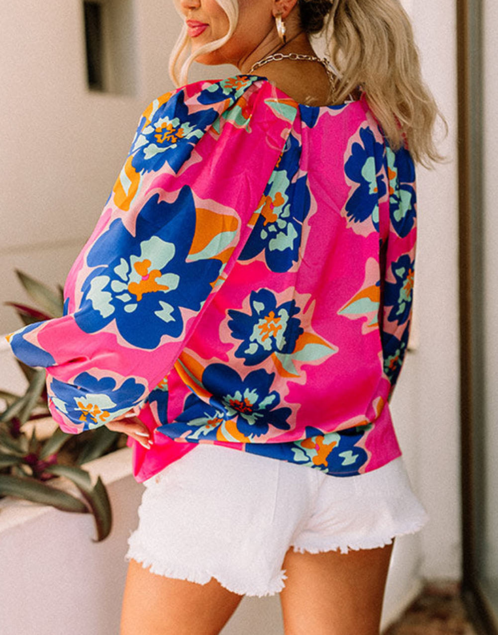 Flower Print Puff Sleeve Blouse