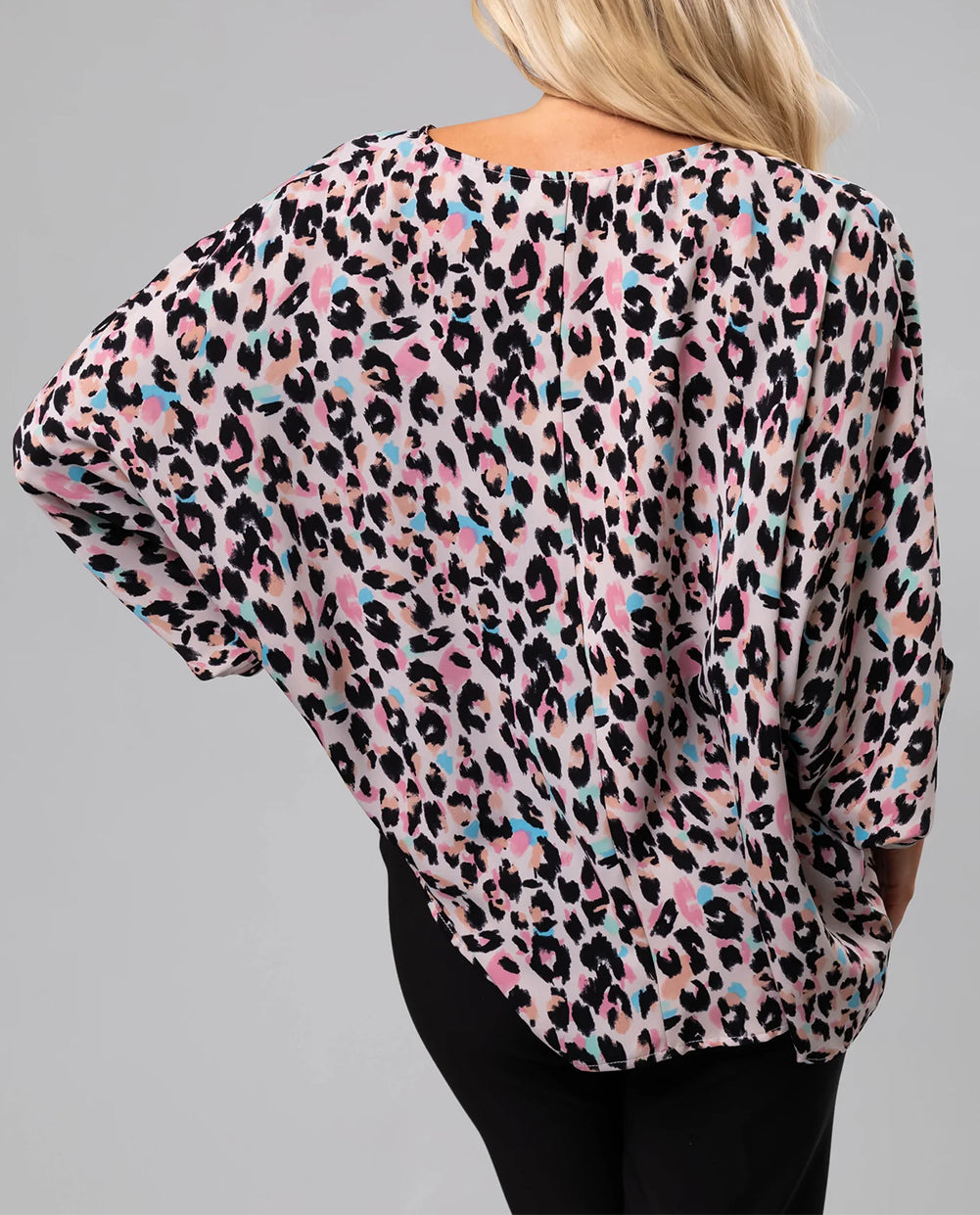 Multicolor Leopard Print V Neck Oversized Blouse